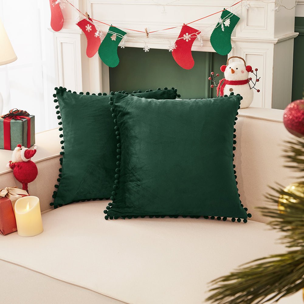 Deconovo Velvet Throw Pillow Covers, Soft Square Pom-poms Hidden Zipper Cover for Living Room