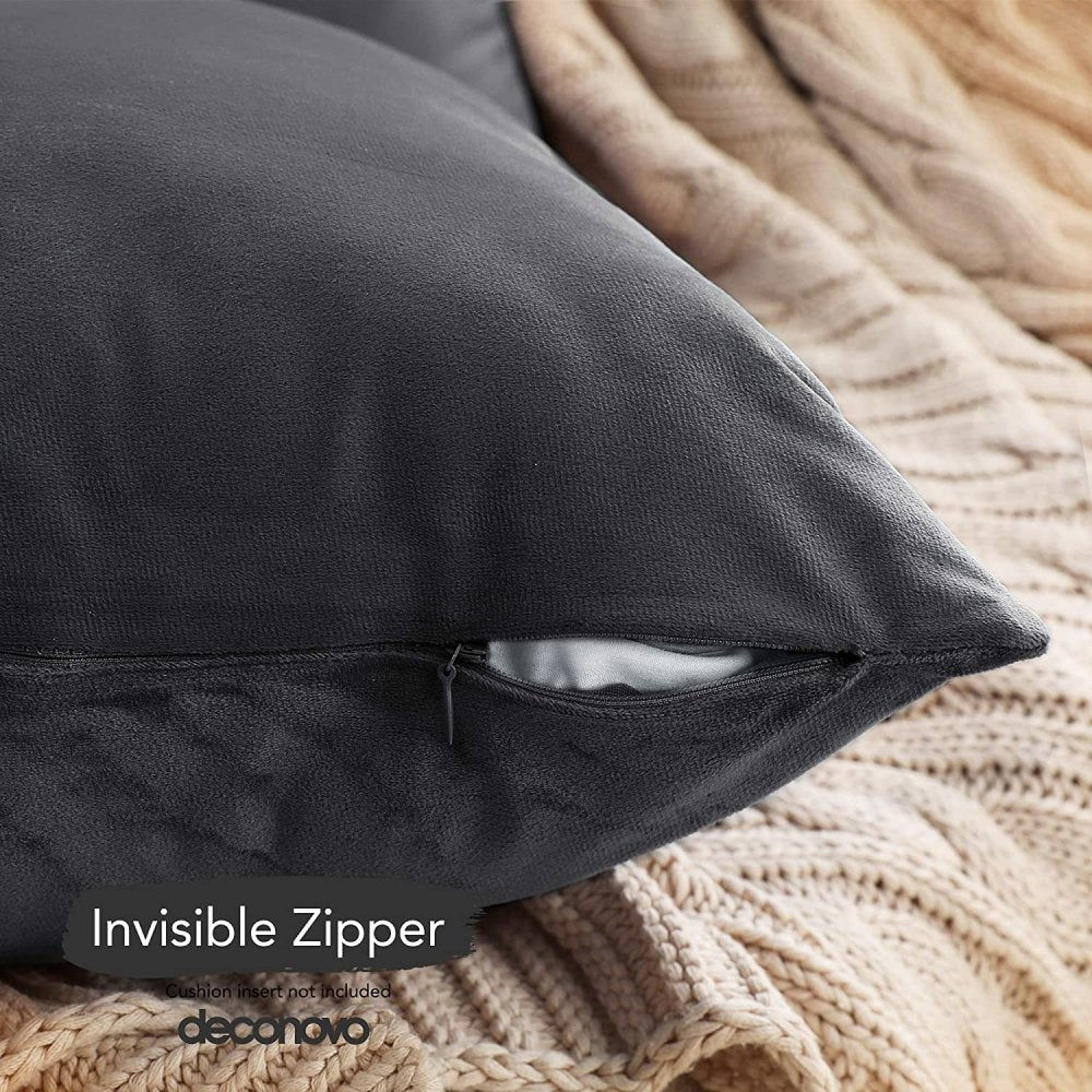 Velvet Pillow Covers with Invisible Zipper-Set of 2 - Deconovo US