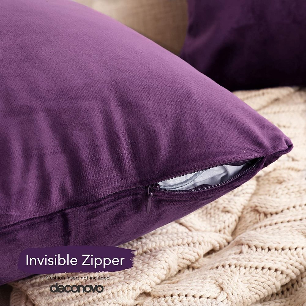 Velvet Pillow Covers with Invisible Zipper-Set of 2 - Deconovo US