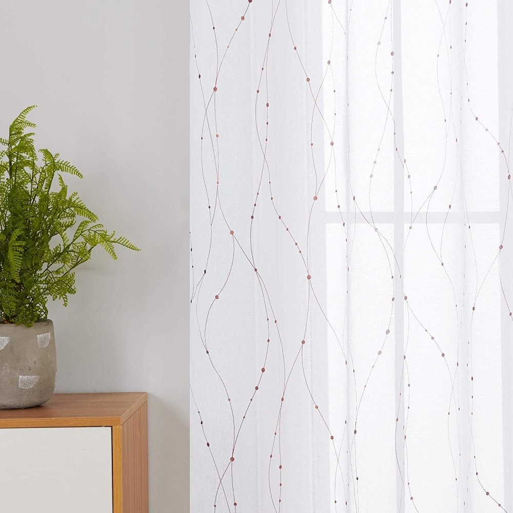 Wave and Dots Pattern Sheer Curtains-Rod Pocket-2 Panels - Deconovo US