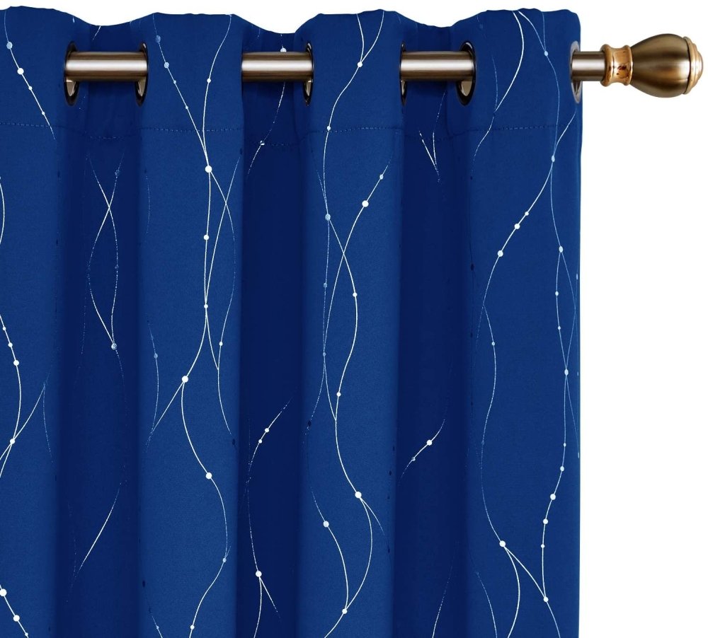Wave & Dots Blackout Energy Saving Curtains | Dining Room, Heat Blocking Thermal | Ready Made Deconovo | 2 Panels - Deconovo US