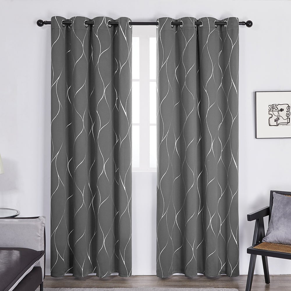 Wave Energy-Efficient Thermal-Blackout Curtains | Grommet / Eyelet Header | Ready Made Deconovo | 2 Panels - Deconovo US